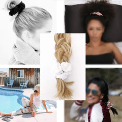 Chloven scrunchie next to ruler showing dimensions and suitability for thick hair