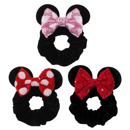 choicbaby front view of three ear scrunchies adding playful shine and hold