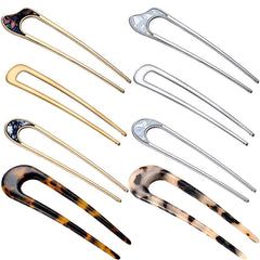 Chuangdi front view of eight U-shaped hair pins showing styles and quantity, versatile use