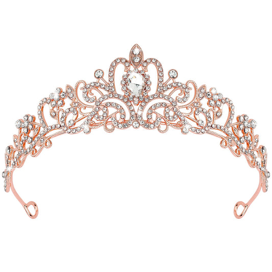 CIEHER rose gold tiara front view showing regal silhouette and sparkle benefit