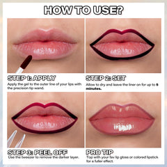 Cilrofelr lips before and after application demonstrating defined, even tint