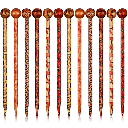 Cindeer front view of 12-piece wooden hair sticks showing styles and compact packaging benefit