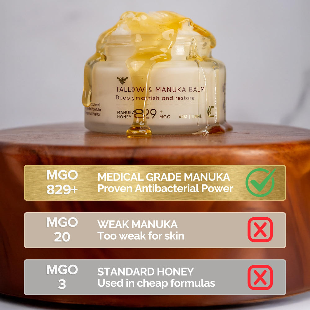Cinder Brands Manuka honey dripping into balm highlighting soothing addition