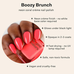 Cirque Colors Boozy Brunch glowing under black light highlighting UV-reactive effect