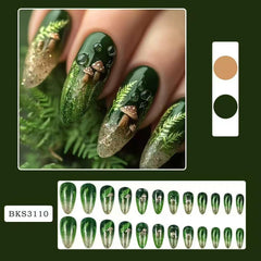 CJDLTS close-up of grass and mushroom nail art highlighting intricate details