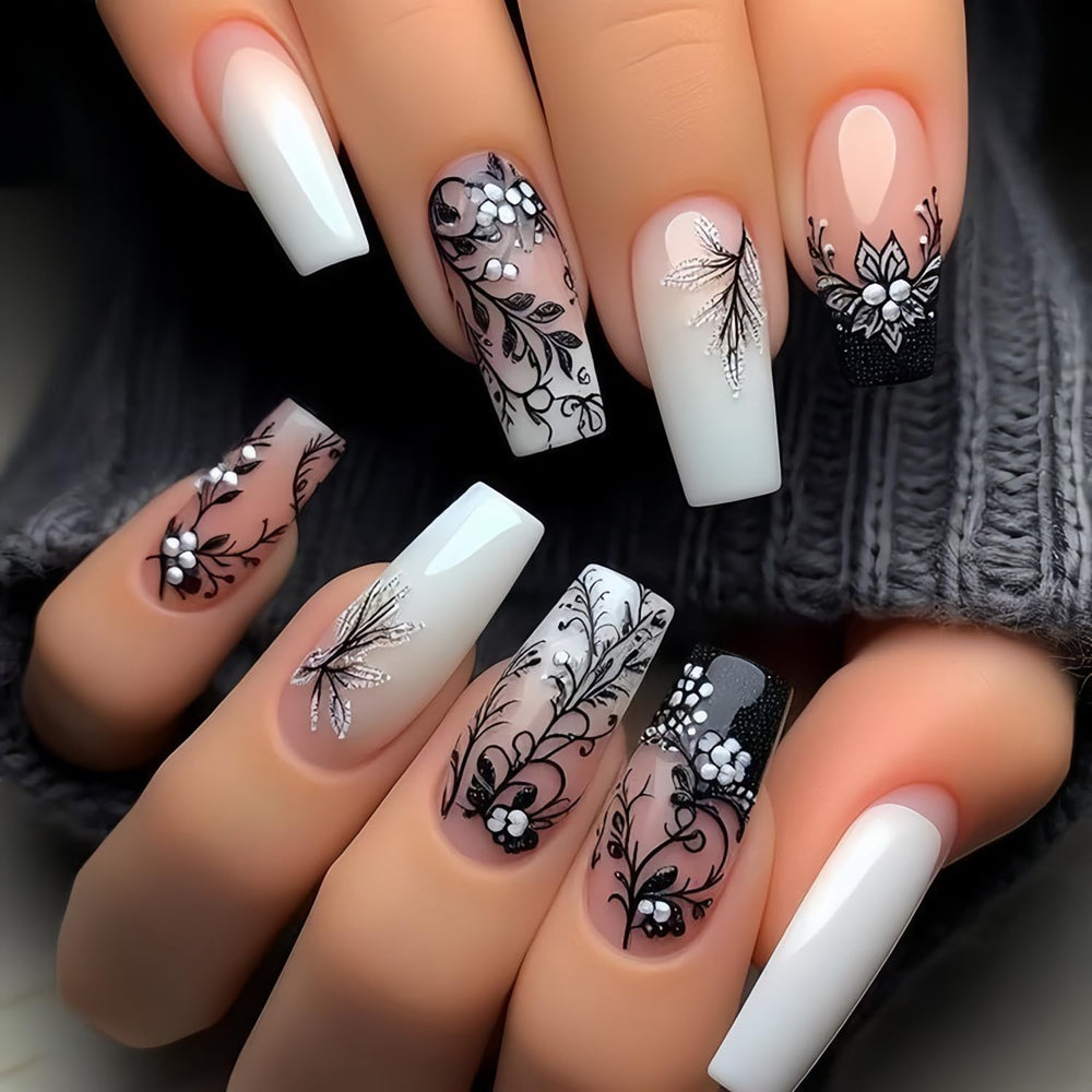 CJDLTS front package showing 24-piece glossy press-on nails, ready to wear