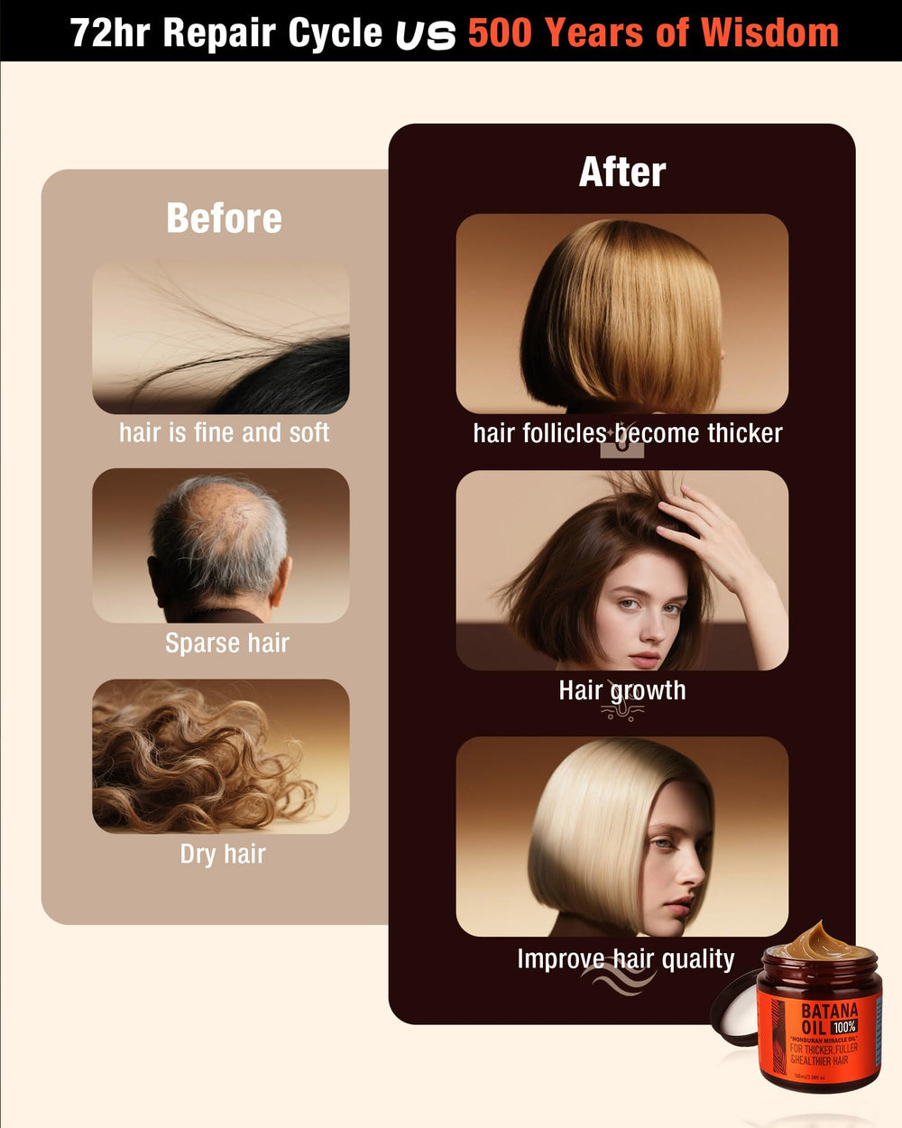 CKOWAJN Batana oil before-and-after hair comparison showing improved manageability