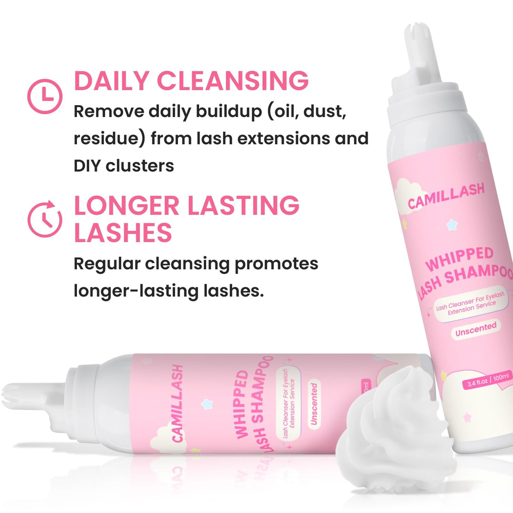 CL CAMILLASH foam applied to lash brush for precise extension cleaning and residue removal