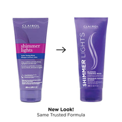 Clairol Professional Shimmer Lights open cap showing creamy violet mask texture and easy dispensing