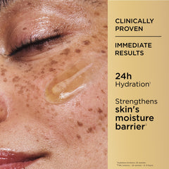 Clarins Double Serum application in hand showing easy spread and fast absorption