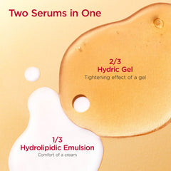 Clarins Double Serum Eye applied to skin near eye illustrating smoothing and hydration effect