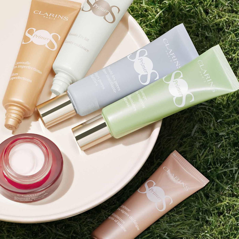 Clarins lifestyle on vanity showing everyday routine convenience benefit