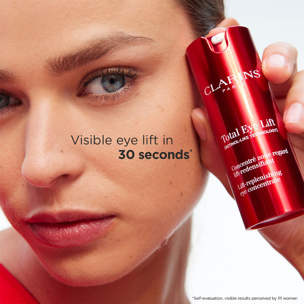 Clarins Total Eye Lift next to a coin for size comparison and travel convenience