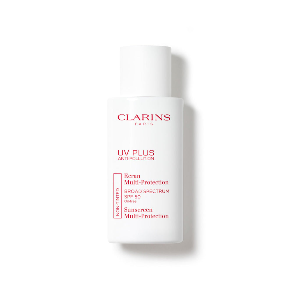 Clarins UV Plus front packaging showing SPF 50 protection and brand benefits