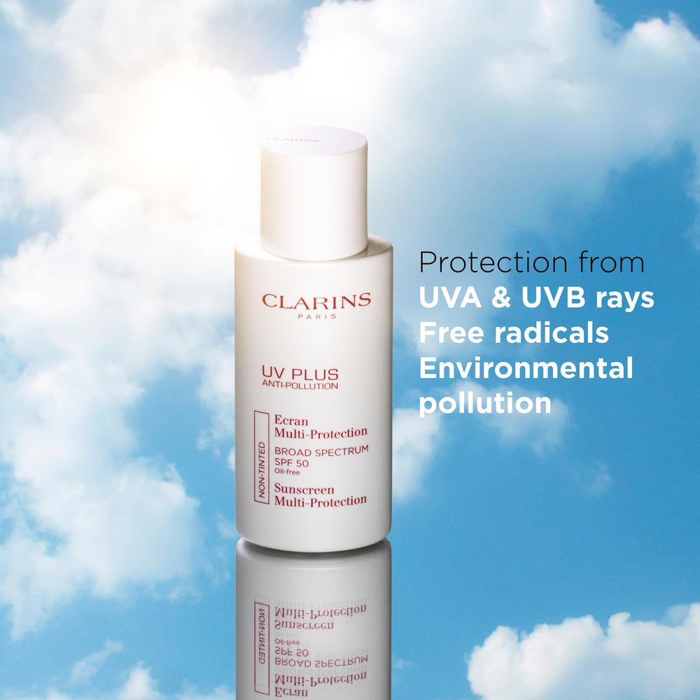 Clarins UV Plus next to everyday items showing compact size for travel