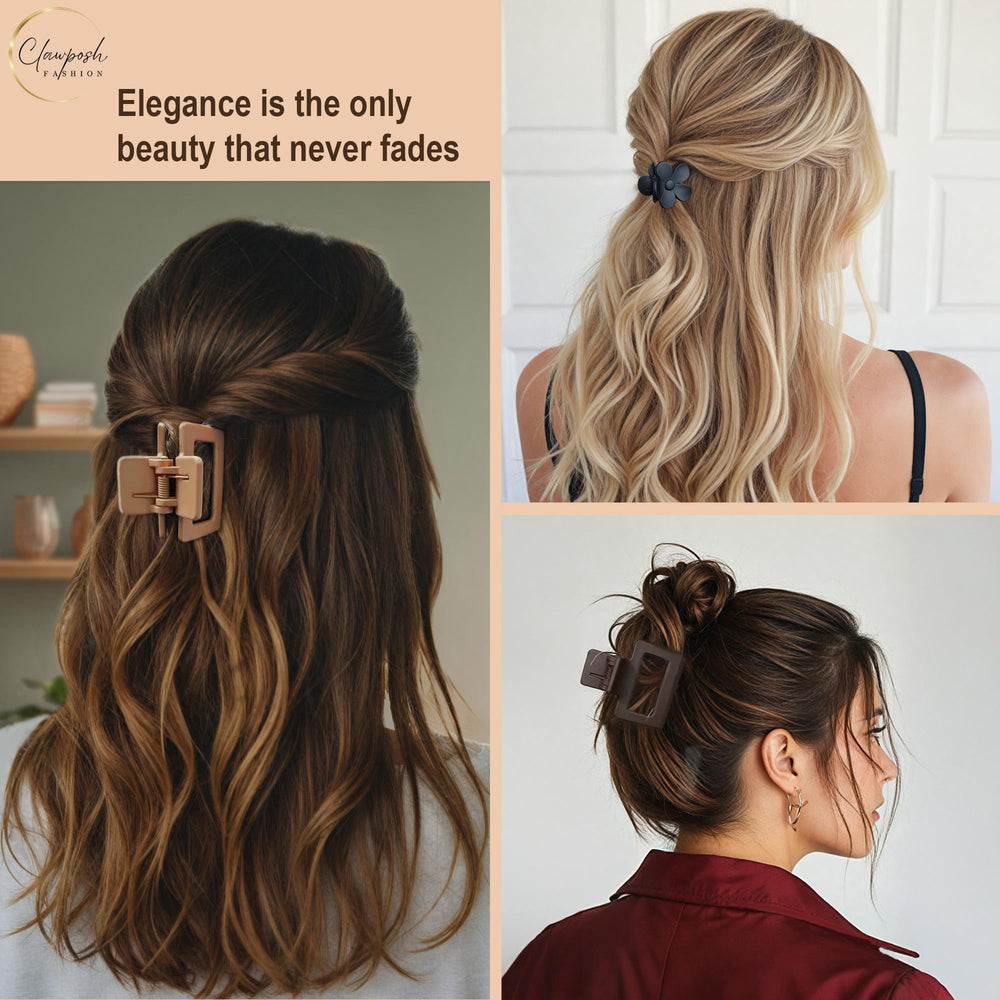 Clawposh flower clip styled in short hair for decorative, gentle hold
