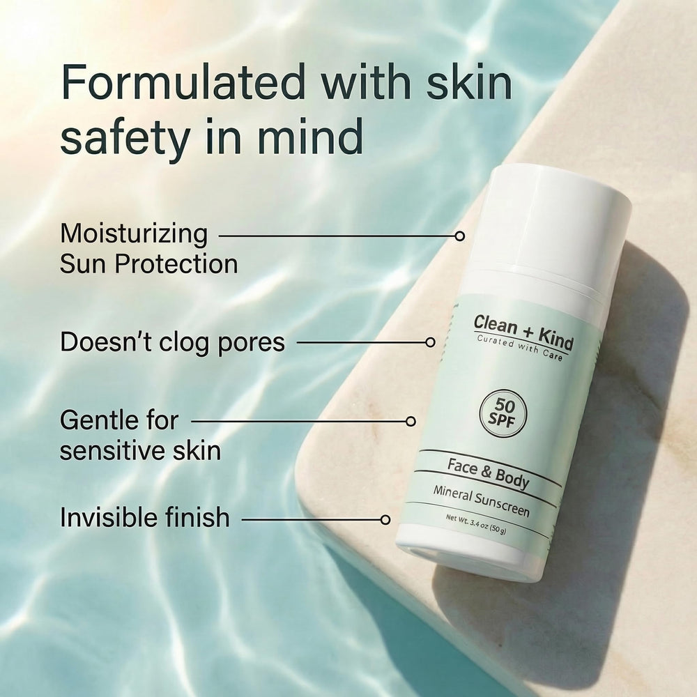 Clean + Kind sunscreen texture close-up demonstrating creamy tallow hydration