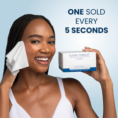 Clean Skin Club towels on bathroom counter showing everyday skincare routine benefit