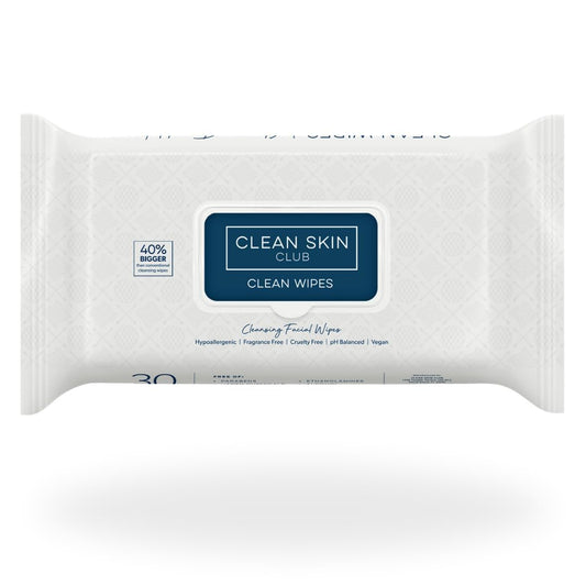 CLEAN SKIN CLUB front pack view showing resealable closure and label benefits