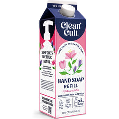 Cleancult front packaging showing Floral Bloom refill and eco benefit