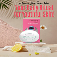 Clear Essence soap resting on a washcloth promoting soft application