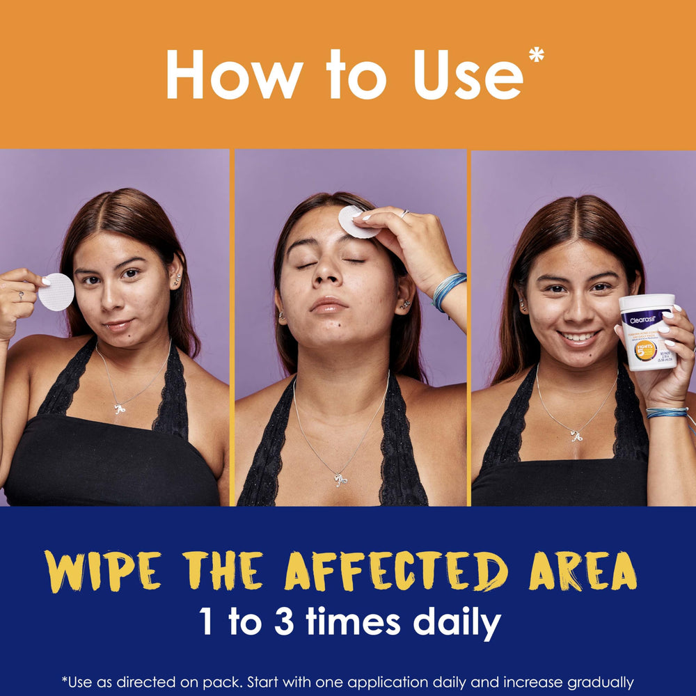 Clearasil pad in hand applying to cheek for fast acne care