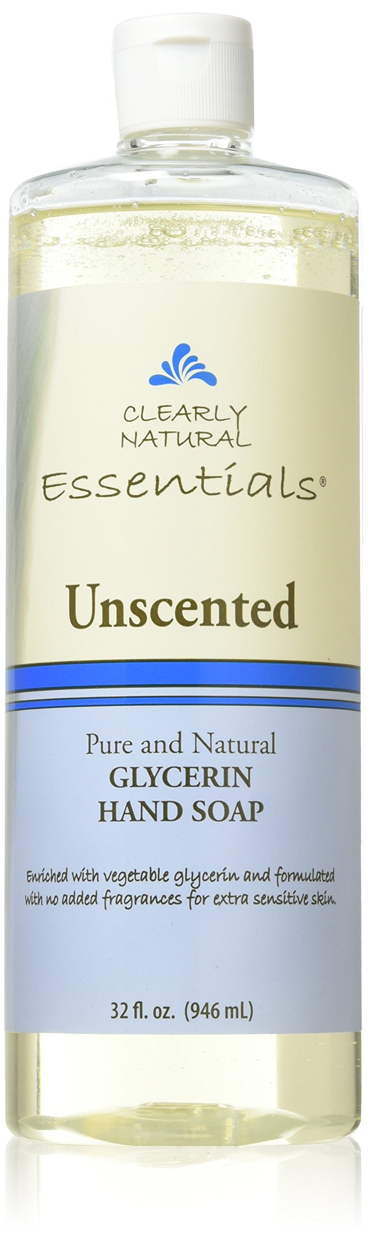 Clearly Natural 32 oz front bottle showing unscented refill and clear labeling for easy storage