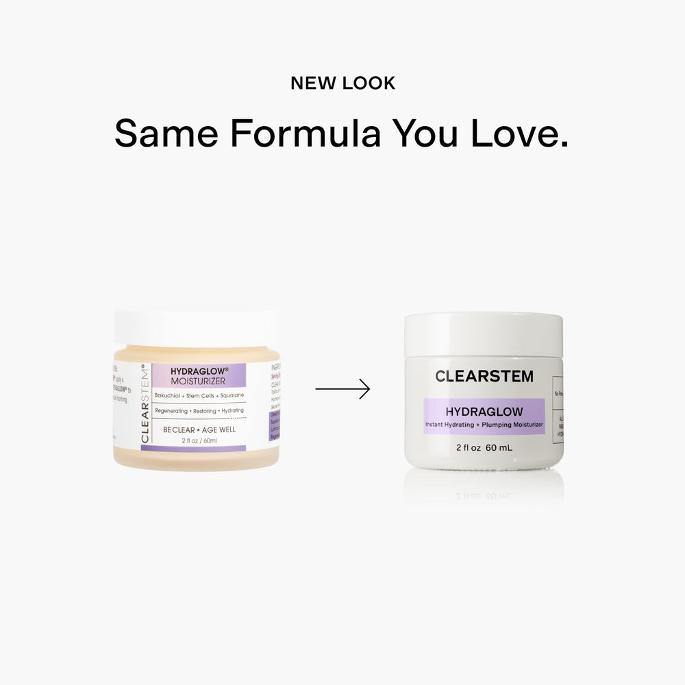 CLEARSTEM HYDRAGLOW on bathroom shelf in lifestyle scene showing daily routine benefit