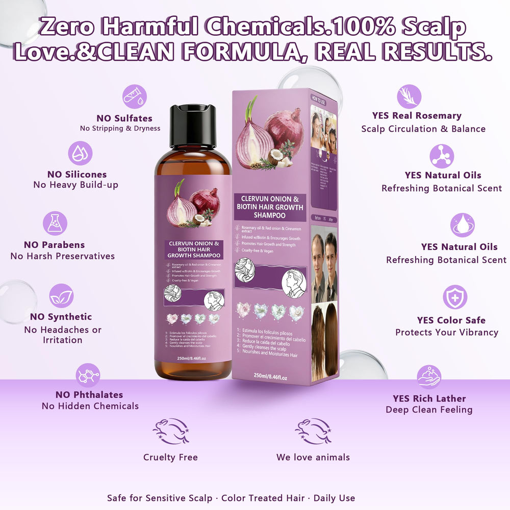 CLERVUN ingredient label close-up highlighting onion, rosemary and biotin extracts