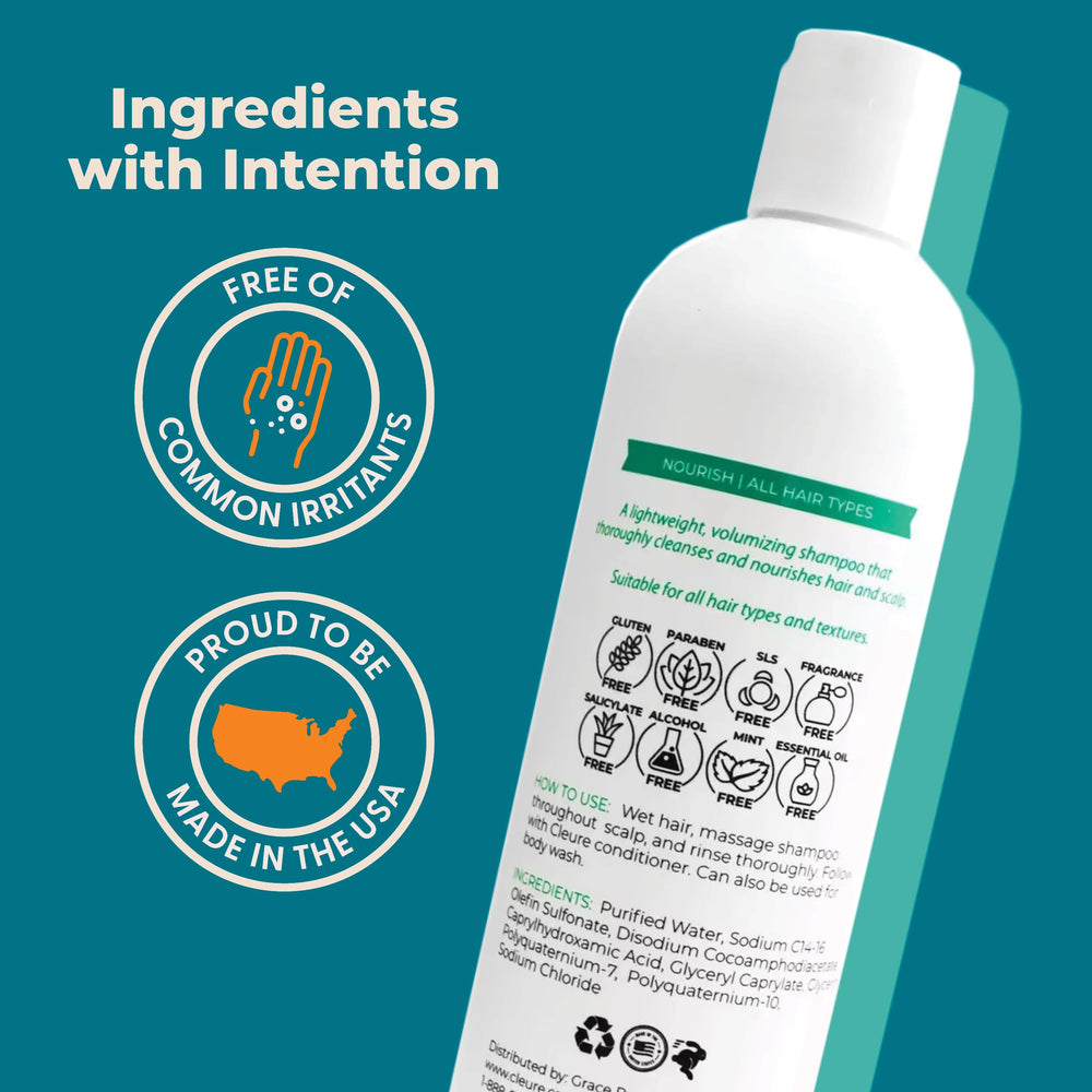 Cleure shampoo texture lather demonstrating gentle cleansing and moisture