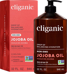 Cliganic jojoba oil front bottle showing pump and size for easy dispensing