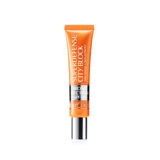 Clinique City Block front packaging showing SPF 50 and sleek tube benefit