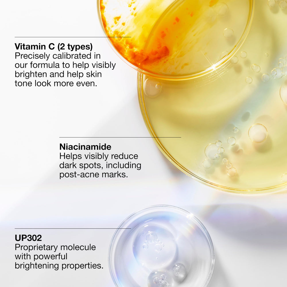 Clinique serum droplet on skin illustrating quick absorption and radiant finish