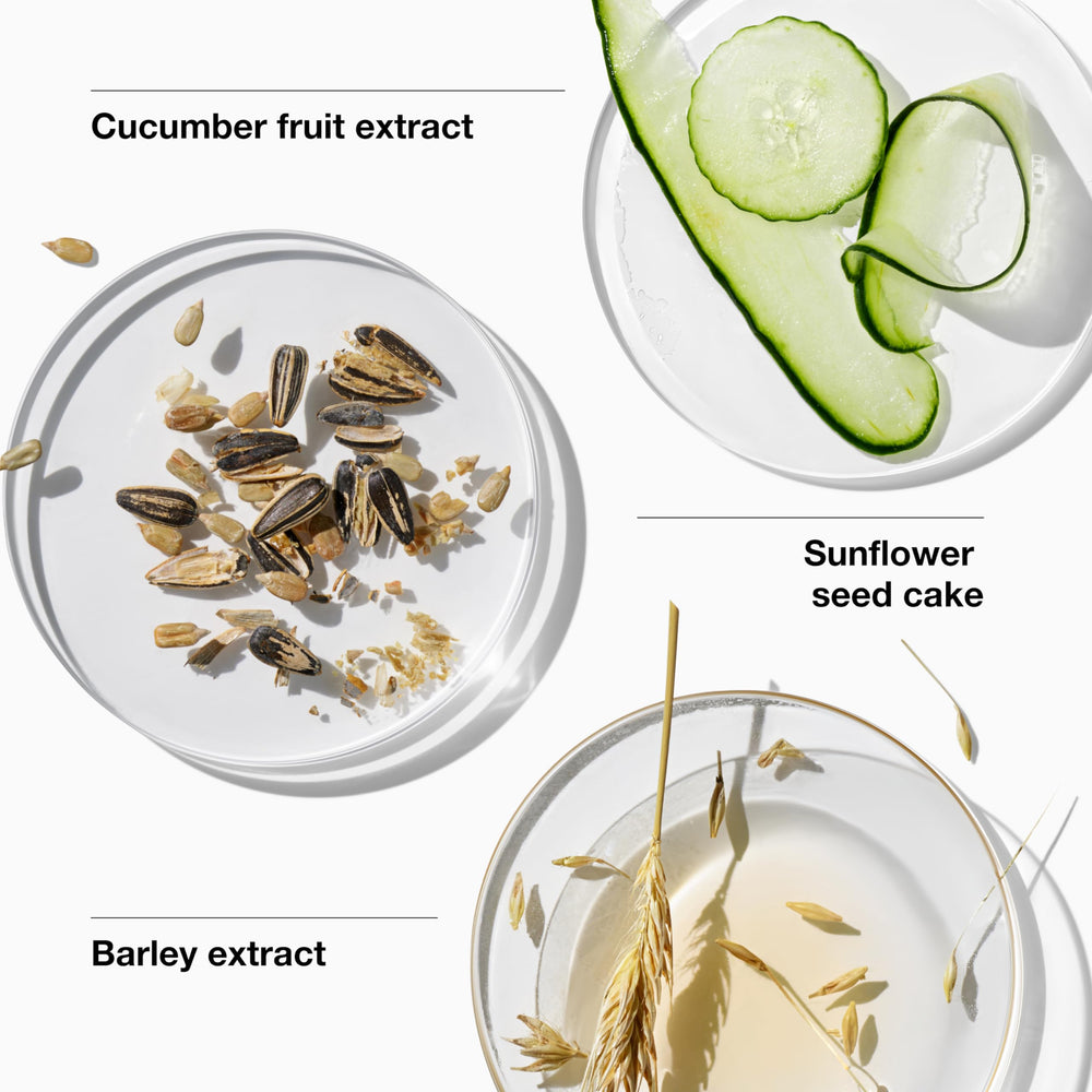 Clinique gel with sunflower barley cucumber botanicals highlighting soothing benefits