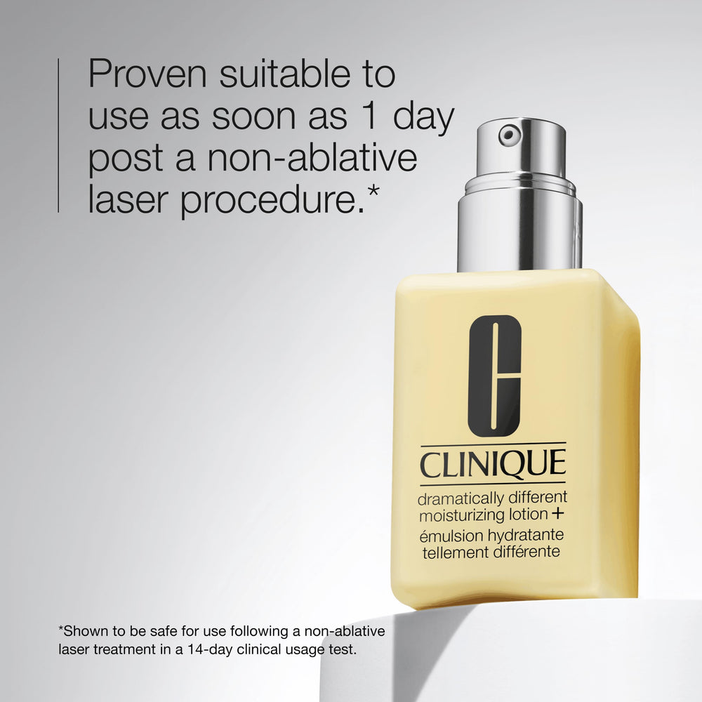 Hand applying Clinique lotion to cheek demonstrating hydration and non-greasy finish