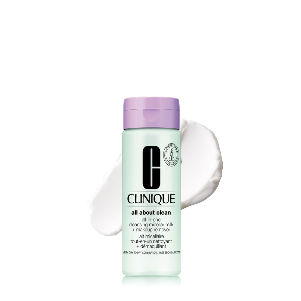 Clinique micellar milk bottle front showing label and size, gentle cleaning benefit
