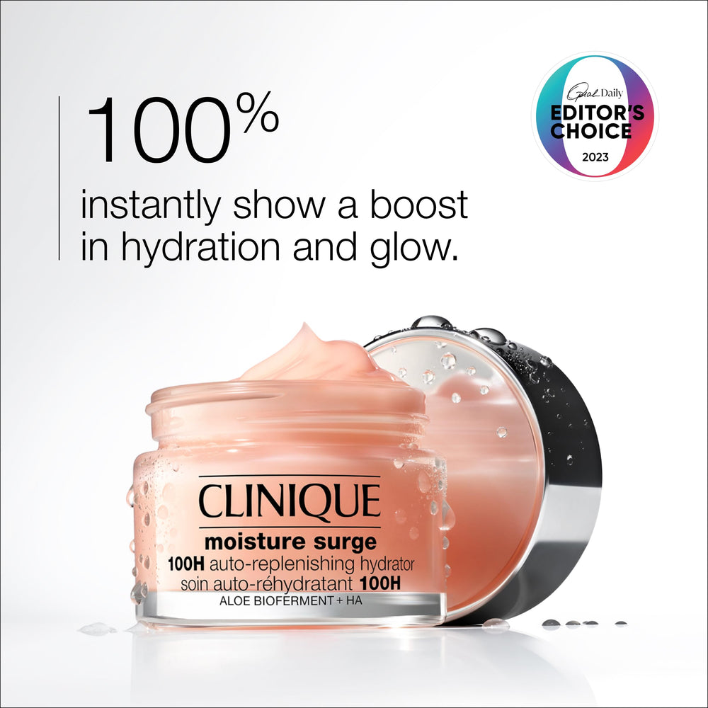 Clinique Moisture Surge 100H jar closeup showing gel-cream benefit