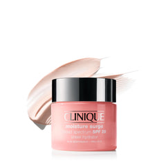 Clinique Moisture Surge front jar showing compact packaging and SPF benefit