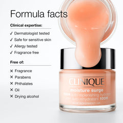 Clinique ingredients display with aloe and hyaluronic visuals for hydration benefit