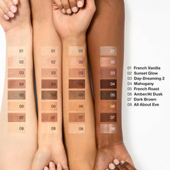 Clinique close-up of the eight Nude Honey shades highlighting silky texture and blendability