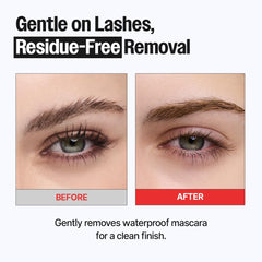 CLIO PROFESSIONAL before and after lashes illustrating loosened waterproof mascara