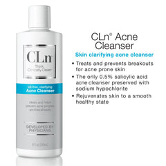 CLn acne cleanser with moisturizer routine depicts pairing for balanced skin