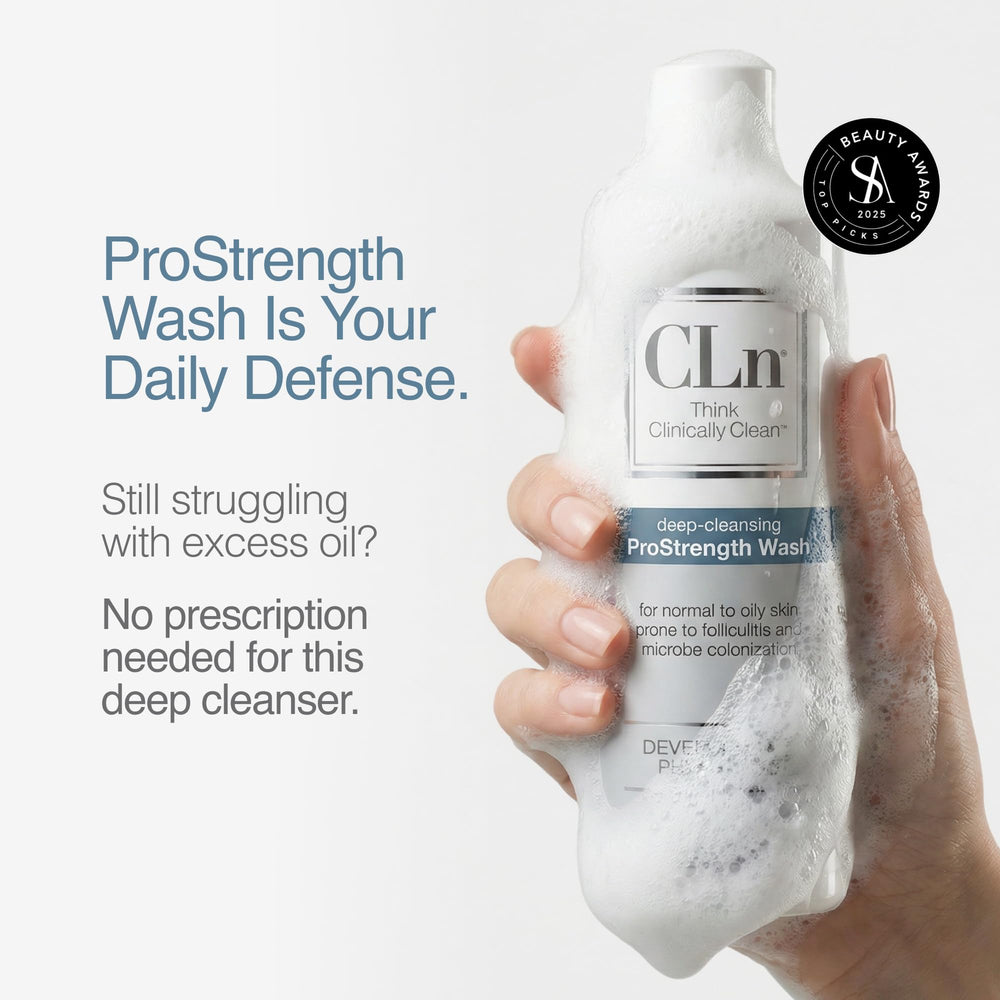 CLn ProStrength bottle next to common items showing compact 8 fl oz portability