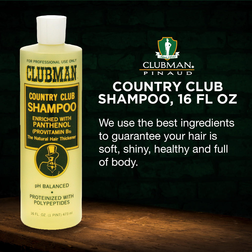 Clubman shampoo in shower being rinsed from hair showing refresh and buildup removal benefit