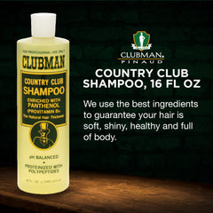 Clubman shampoo in shower being rinsed from hair showing refresh and buildup removal benefit