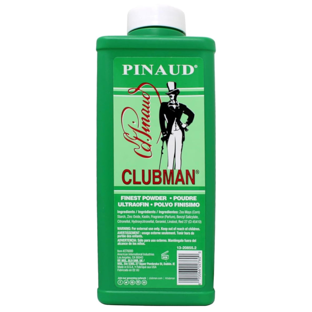 Clubman Pinaud jar on bathroom shelf in grooming setup for neat appearance and daily use