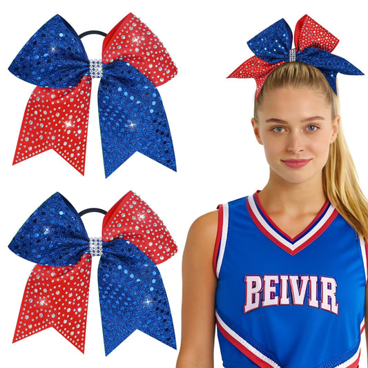 CN front view blue and red bows showing bold colors and team-ready sparkle