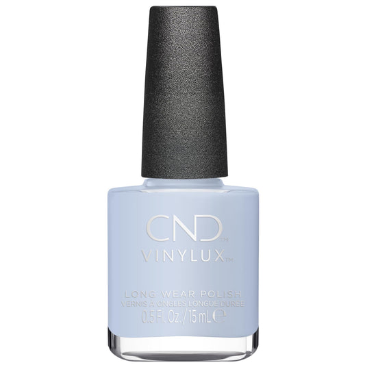 CND bottle front view showing Creekside baby blue and glossy finish benefit