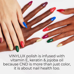 CND Lobster Roll texture close-up showing crème finish and glossy shine benefit