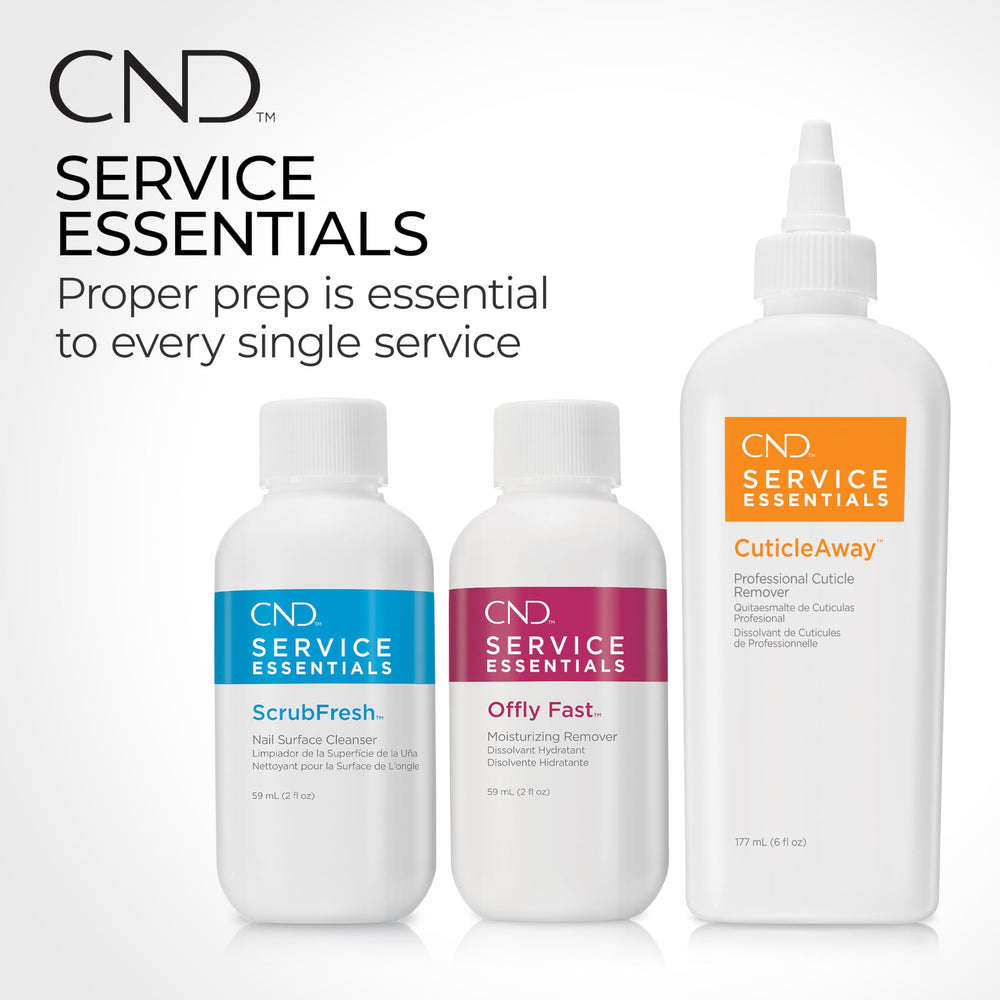 Hand holding 7.5 fl oz CND bottle for scale, demonstrates convenient salon size